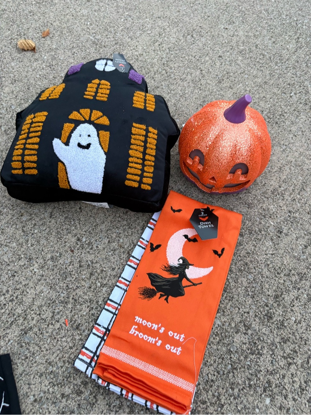 3 piece bundle-Halloween Pillow/2 dish towels/light up pumpkin-All NWT!